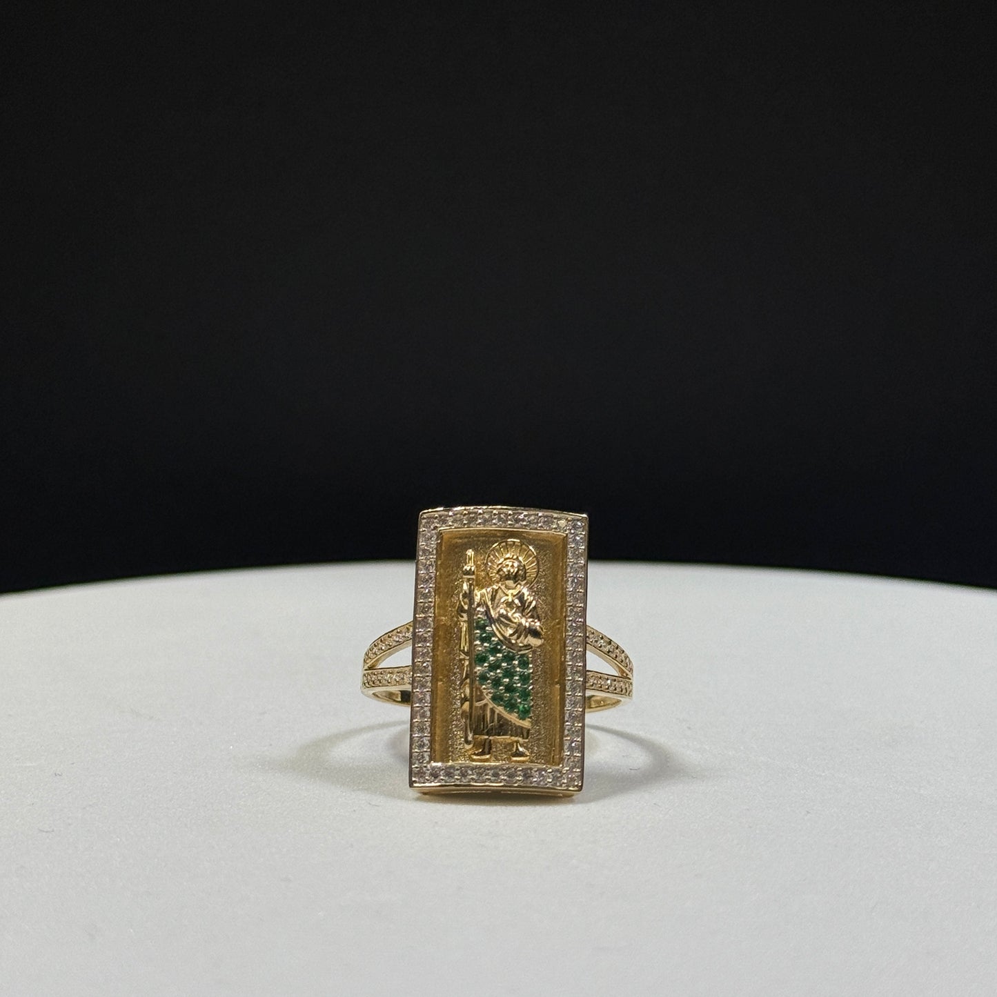 14K Yellow Gold 6.6G CZ San Judas Ring Size 11