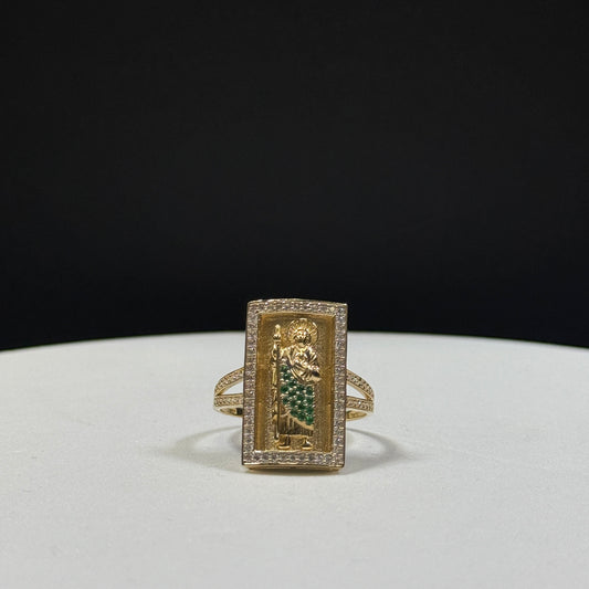 14K Yellow Gold 6.6G CZ San Judas Ring Size 11