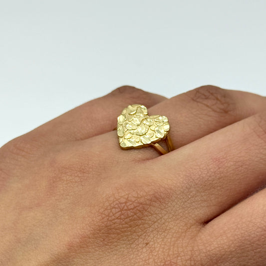 10K Yellow Gold Nugget Heart Ring Diamond Cut Size 8.5 2.3g
