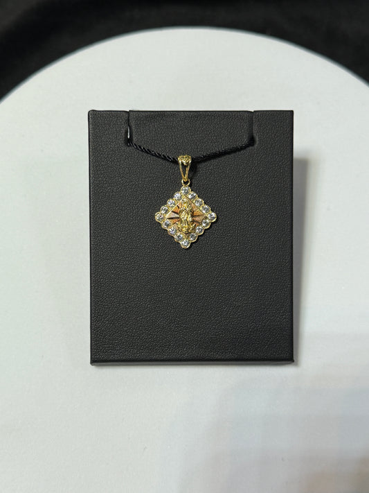 14K Three Tone Gold CZ Rhombus Virgin Mary 2.8G Pendant