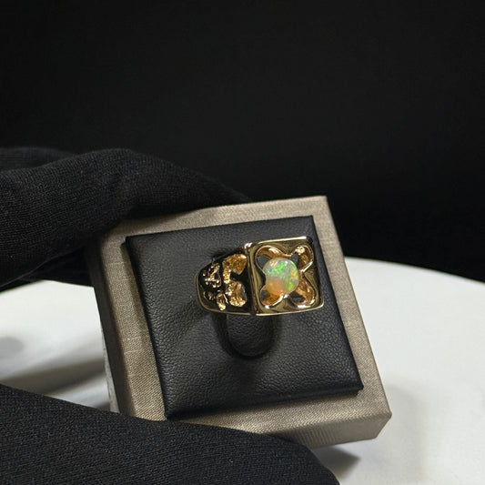 14K Yellow Gold Nugget Opal Ring 12.1g Size 9