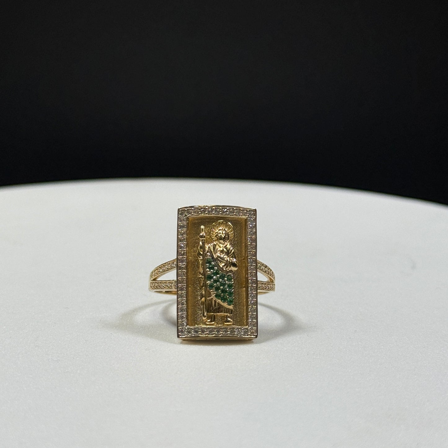14K Yellow Gold 6.6G CZ San Judas Ring Size 11