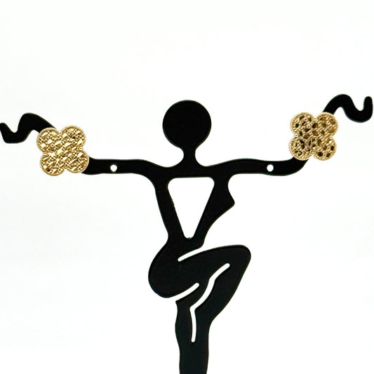 14K Yellow Gold Clover Nugget Stud Earrings 11mm Textured Gold Studs 2.4 Grams