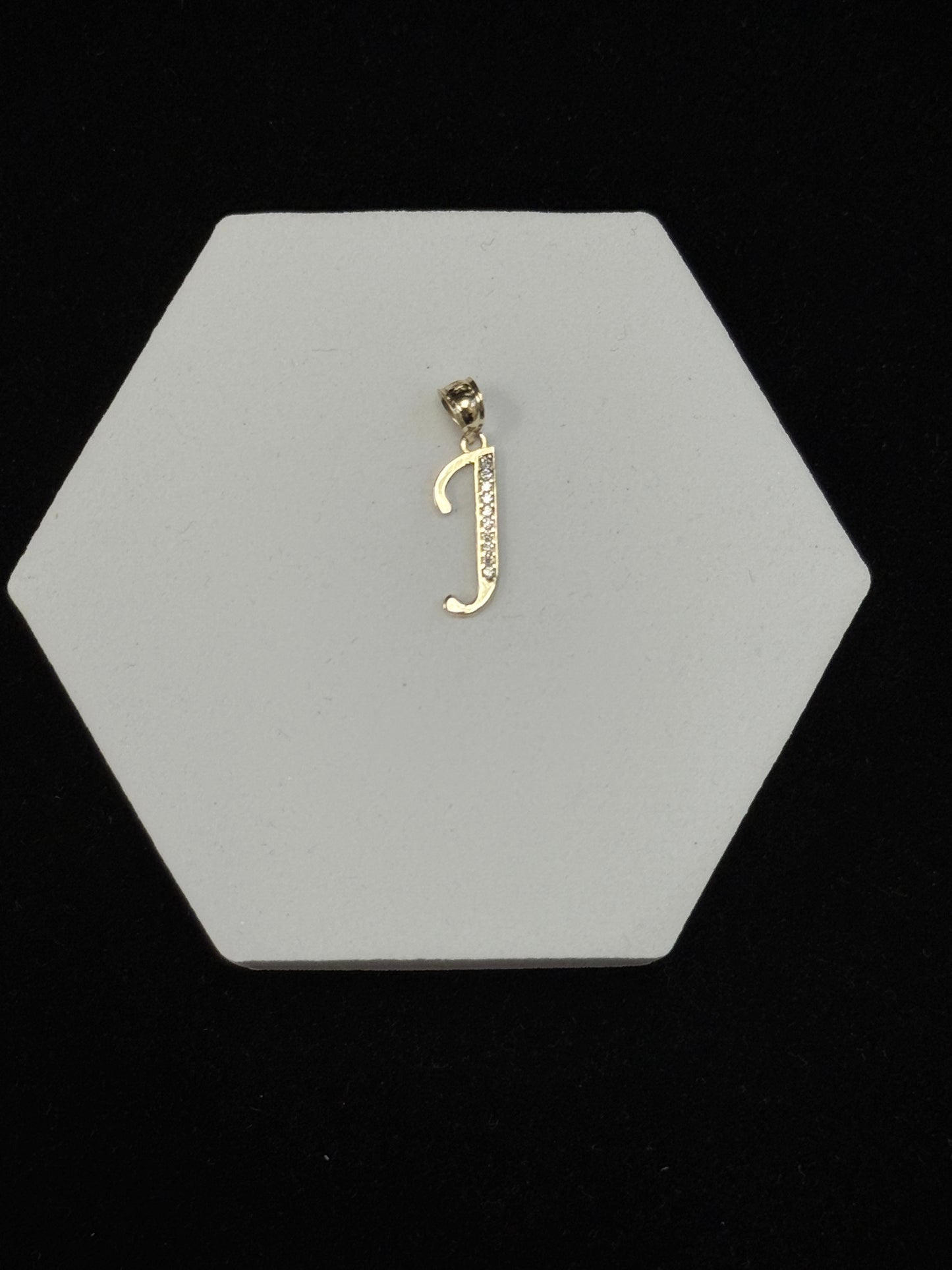 14K Yellow Gold CZ Stones Letter “J” Initial Pendant