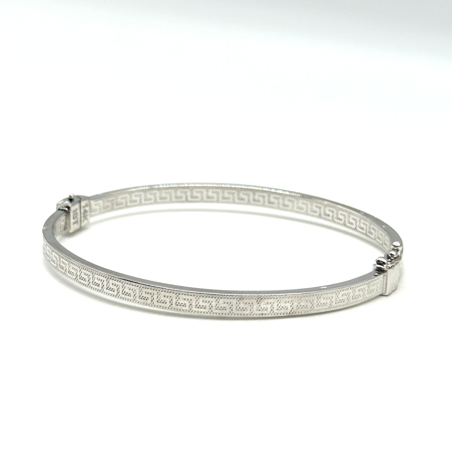 14K White Gold Greek Key Bangle Bracelet 5 Inch 4.9g