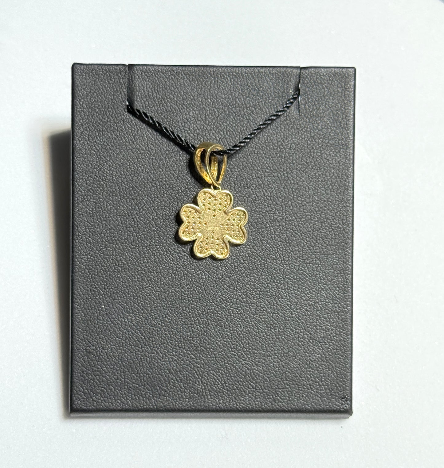 14K Yellow Gold Heart Four Clover Design CZ Pendant