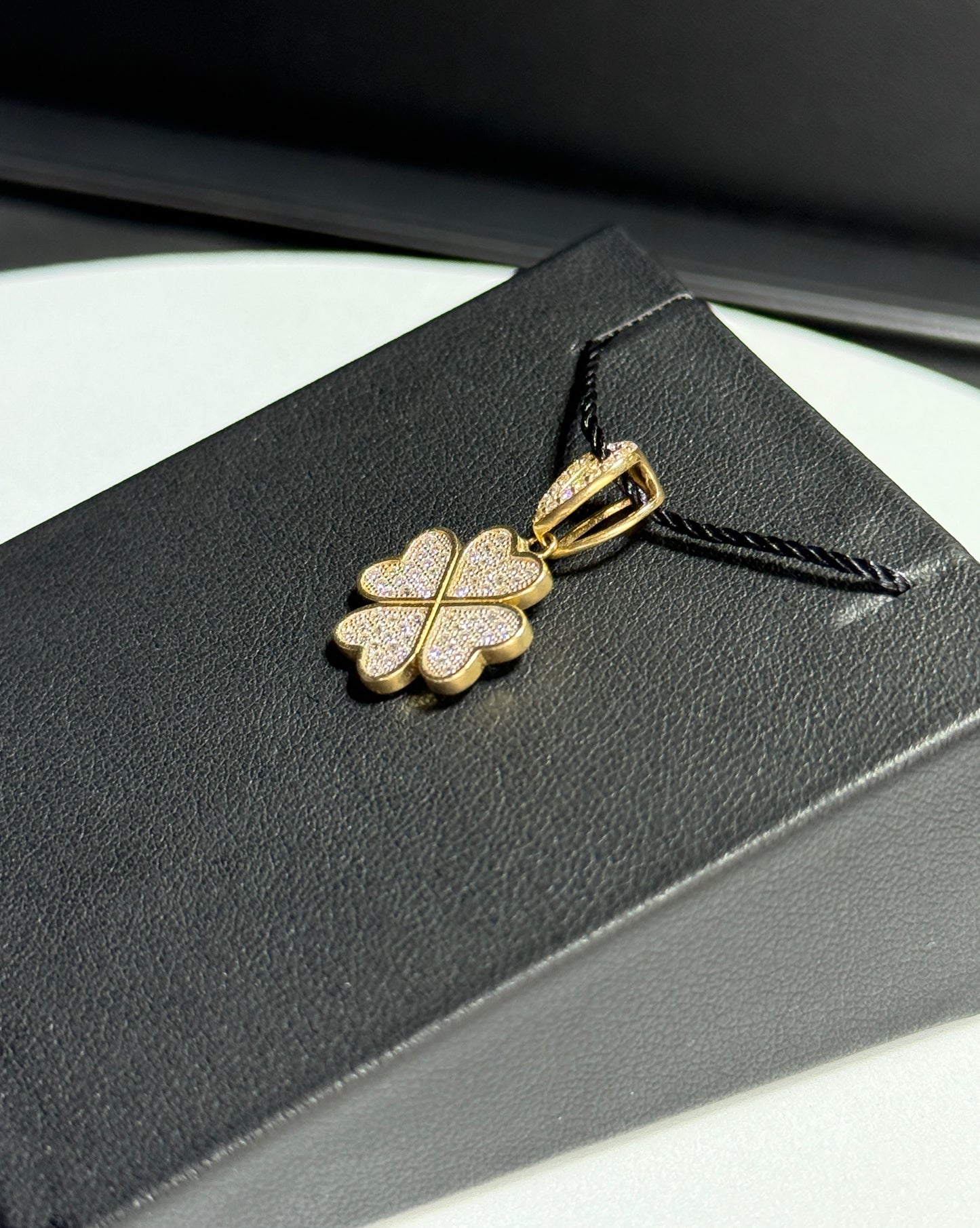 14K Yellow Gold Heart Four Clover Design CZ Pendant