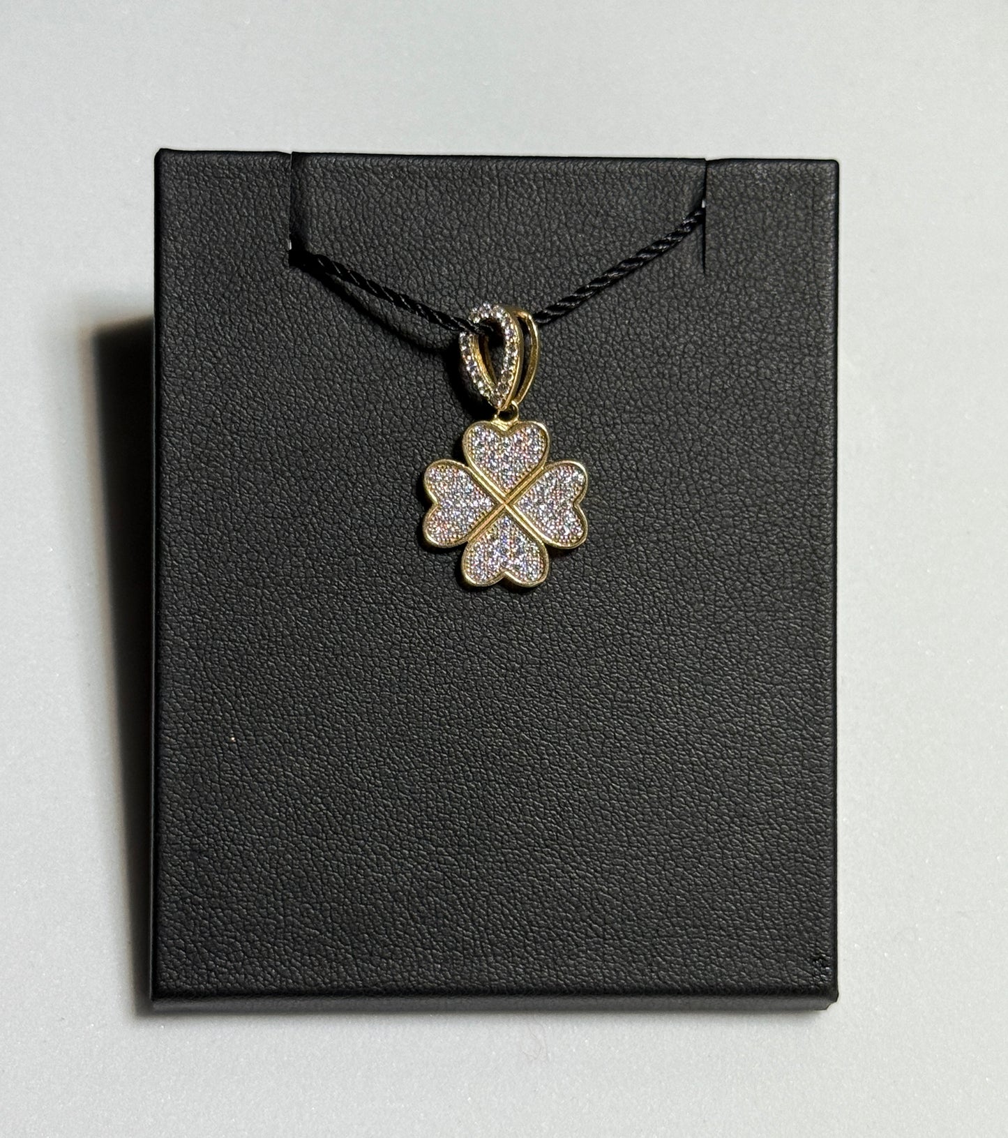 14K Yellow Gold Heart Four Clover Design CZ Pendant
