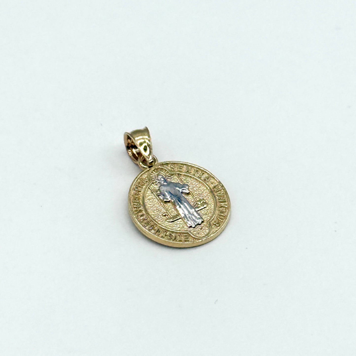 14K Two-Tone Gold Saint Benedict Medal Pendant 1.5 grams Religious Charm 0.5”