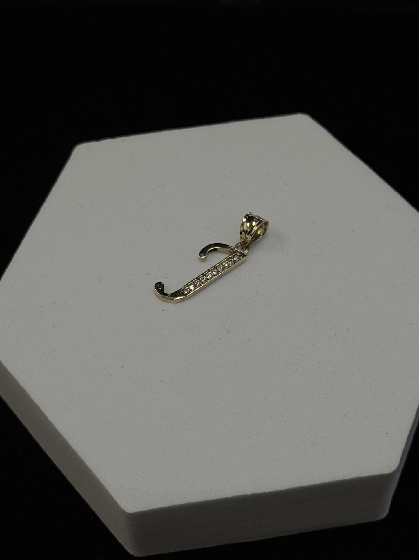 14K Yellow Gold CZ Stones Letter “J” Initial Pendant