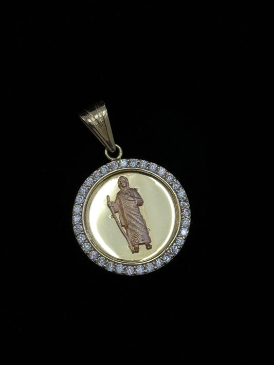 14K Yellow Gold Round Religious CZ Pendant