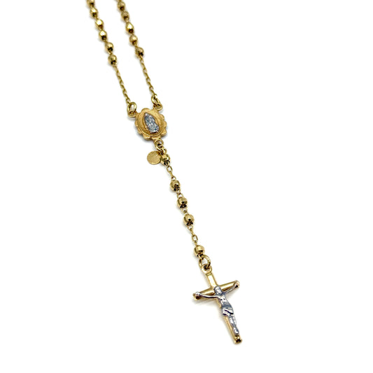 14K Yellow Gold Rosary Necklace 18 Inch 3mm Beaded 7 Grams Cross Pendant