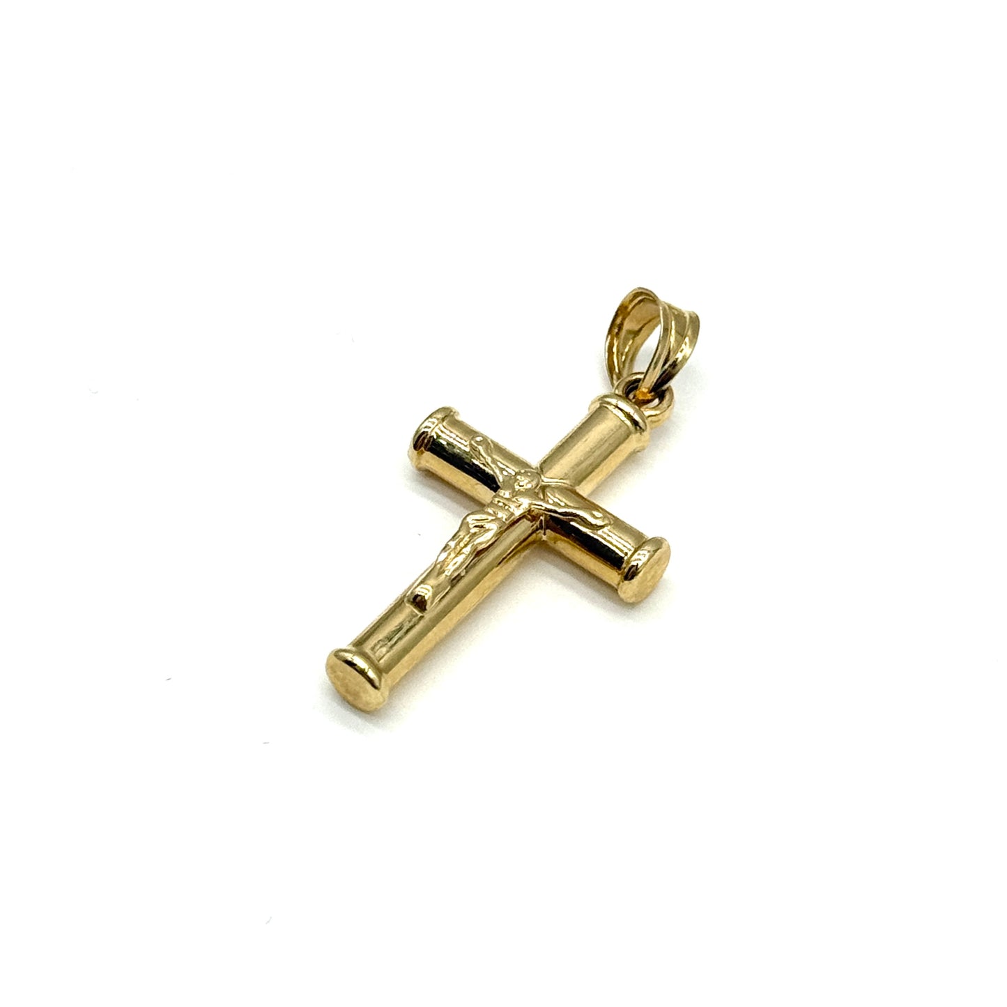14K Yellow Gold Thick Crucifix Cross Pendant 1.5 Inch Solid Religious Charm 2.8 Grams