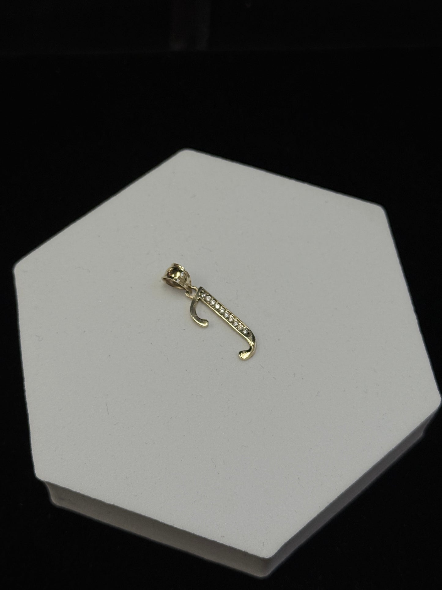 14K Yellow Gold CZ Stones Letter “J” Initial Pendant