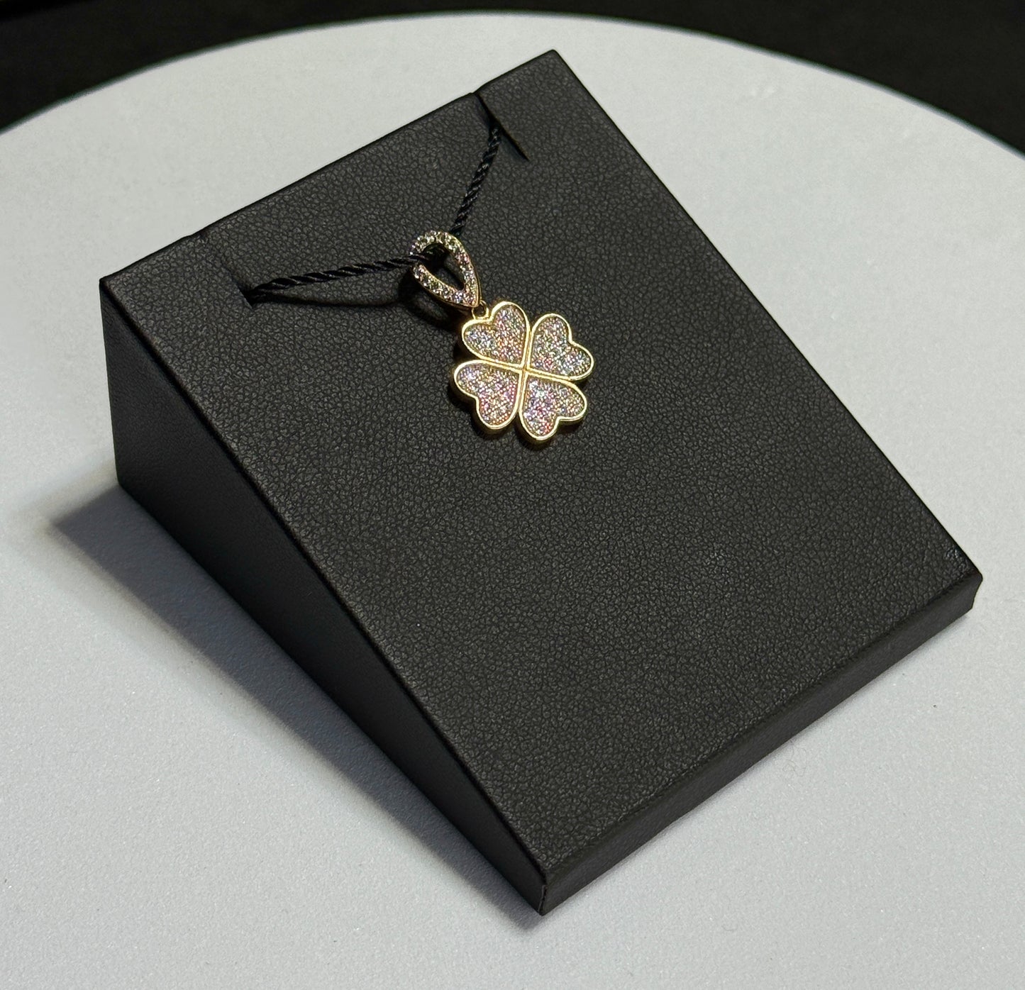 14K Yellow Gold Heart Four Clover Design CZ Pendant