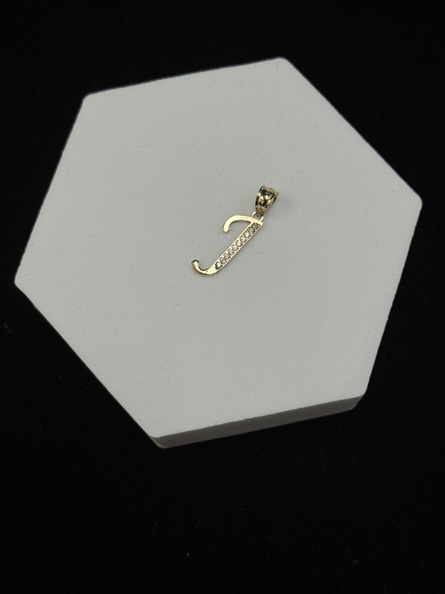 14K Yellow Gold CZ Stones Letter “J” Initial Pendant