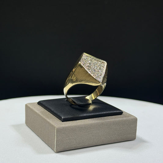 14K Yellow Gold Pave Diamond Concave Ring 10.3g – Size 12 (1.25ctw)