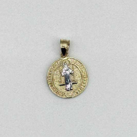 14K Two-Tone Gold Saint Benedict Medal Pendant 1.5 grams Religious Charm 0.5”