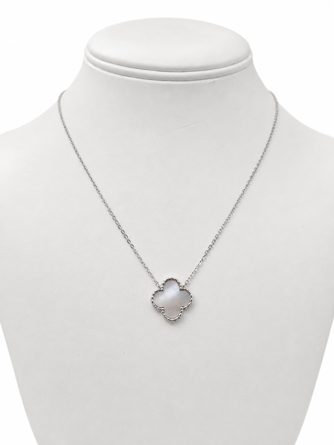 Item 8 - Silver White Clover Necklace 16"