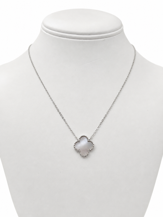 Item 8 - Silver White Clover Necklace 16"