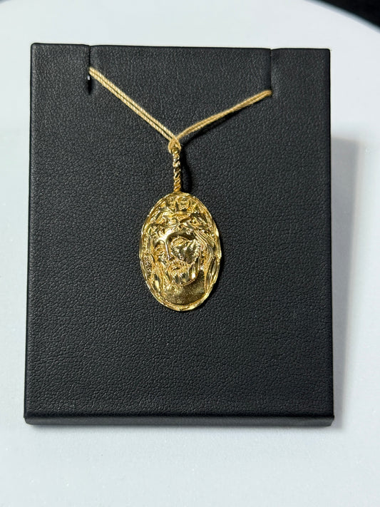 14K Yellow Gold 4G Oval Jesus Christ Pendant