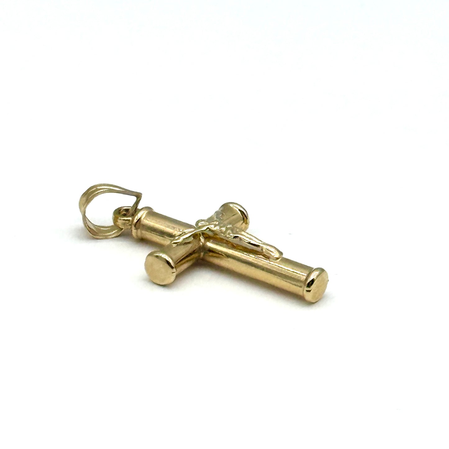 14K Yellow Gold Crucifix Pendant 1.5 Inch Religious Cross 2.6 Grams