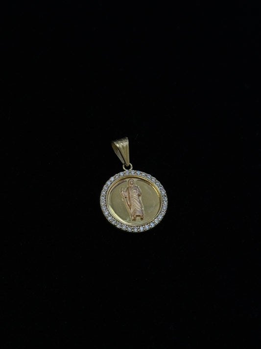 14K Yellow Gold Round Religious CZ Pendant