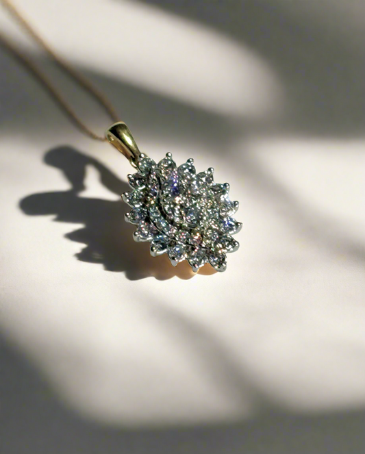 14K Yellow Gold 1.04ctw Round Lab Diamonds Marquise Cluster Pendant