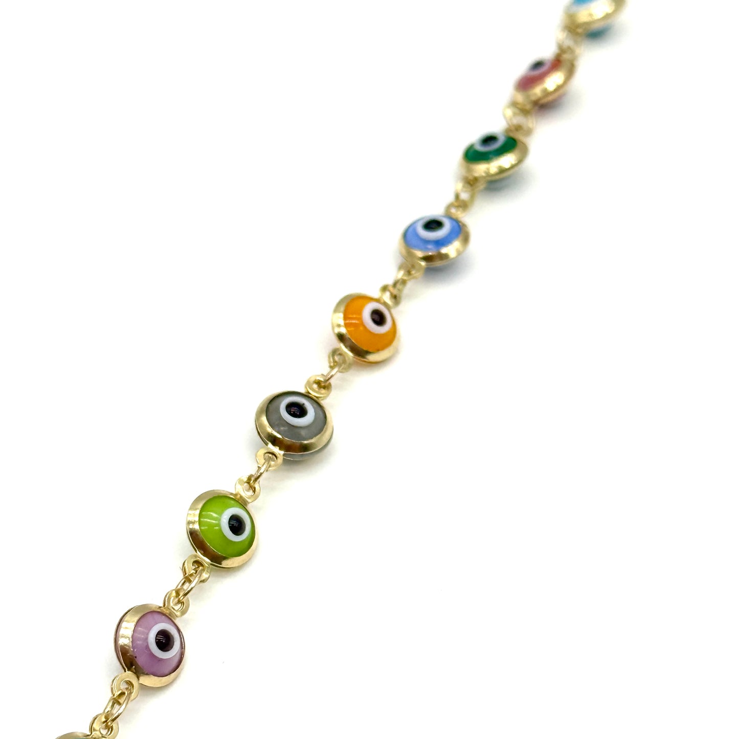 14K Yellow Gold Multicolor Evil Eye Bracelet 7” Protection Charm 3.5G