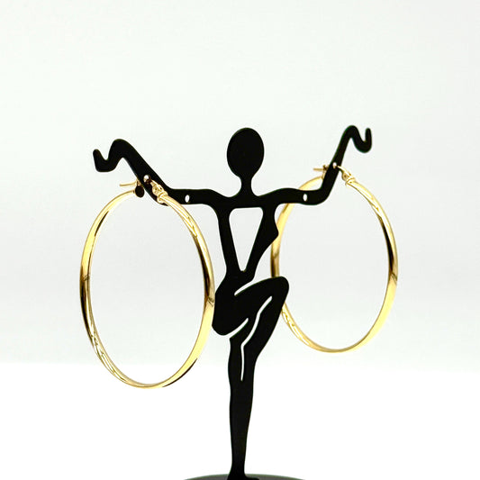 14K Yellow Gold Polished Hoop Earrings 1.5” Semi Solid Classic Hoops 2.7 Grams