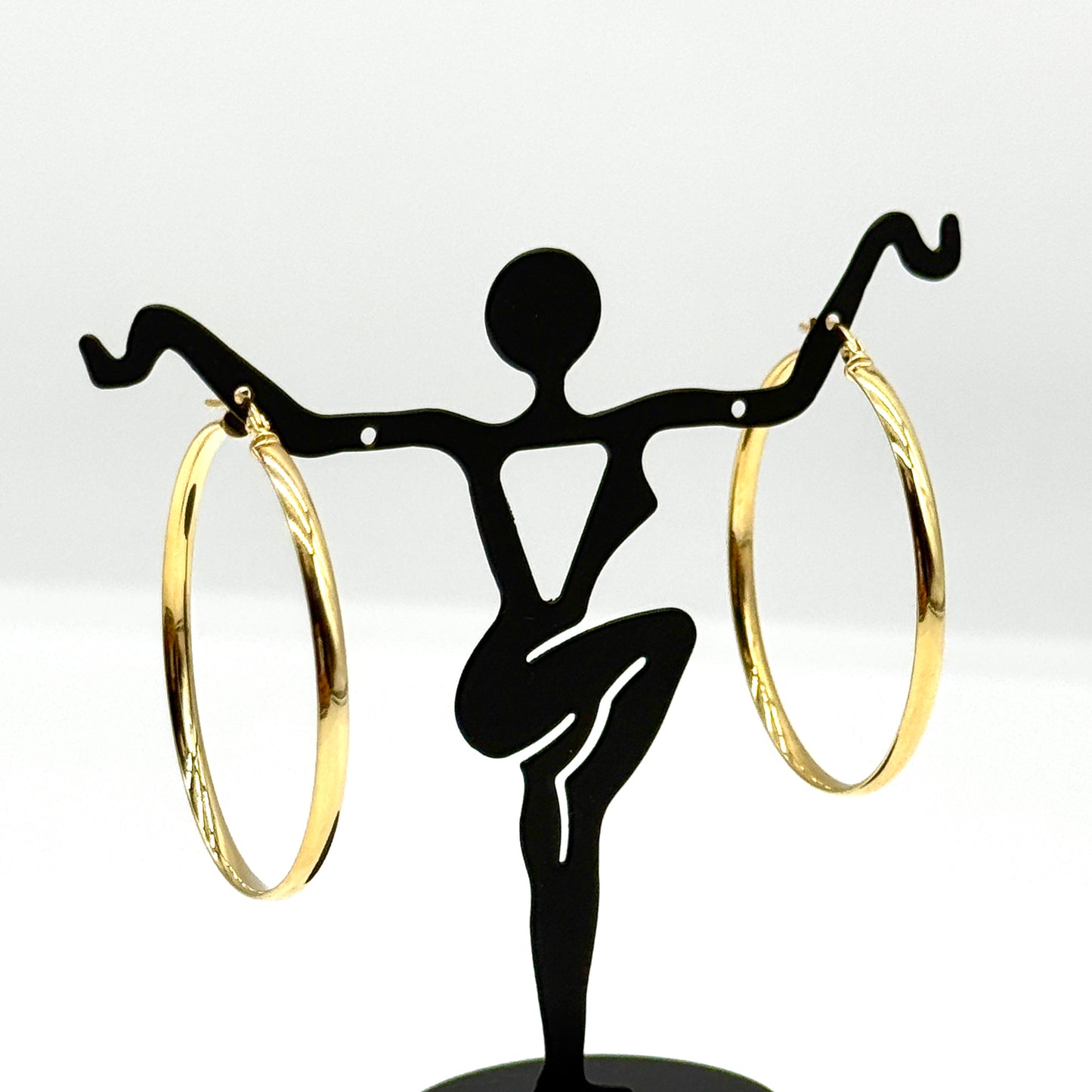 14K Yellow Gold Polished Hoop Earrings 1.5” Semi Solid Classic Hoops 2.7 Grams