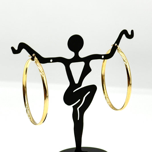 14K Yellow Gold Polished Hoop Earrings 1.5” Semi Solid Classic Hoops 2.7 Grams