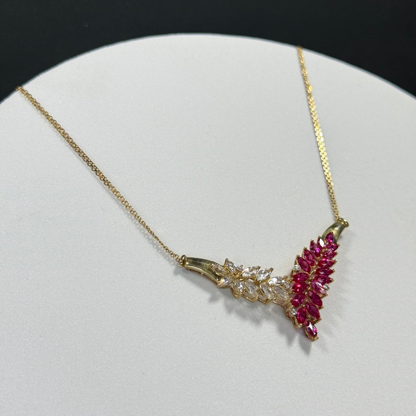 10K Yellow Gold Necklace with Red & White CZ Stones