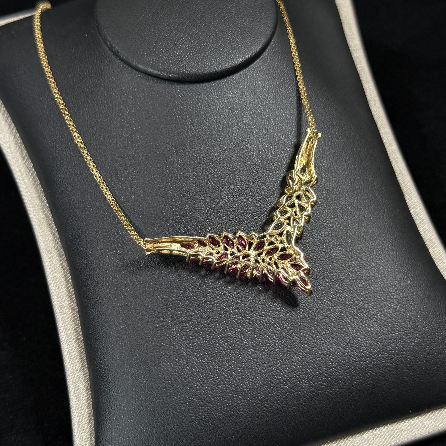 10K Yellow Gold Necklace with Red & White CZ Stones
