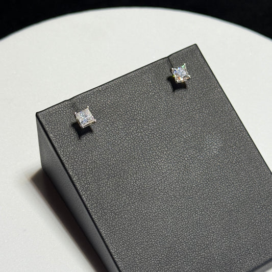 14K White Gold Princess Cut Diamond Stud 1.40ctw Earrings