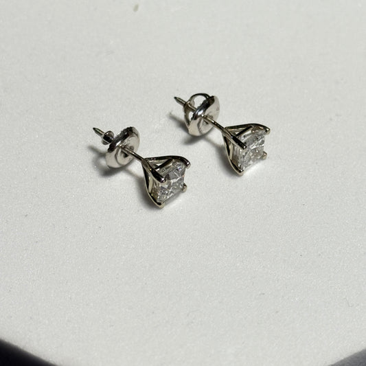 14K White Gold Princess Cut Diamond Stud 1.40ctw Earrings