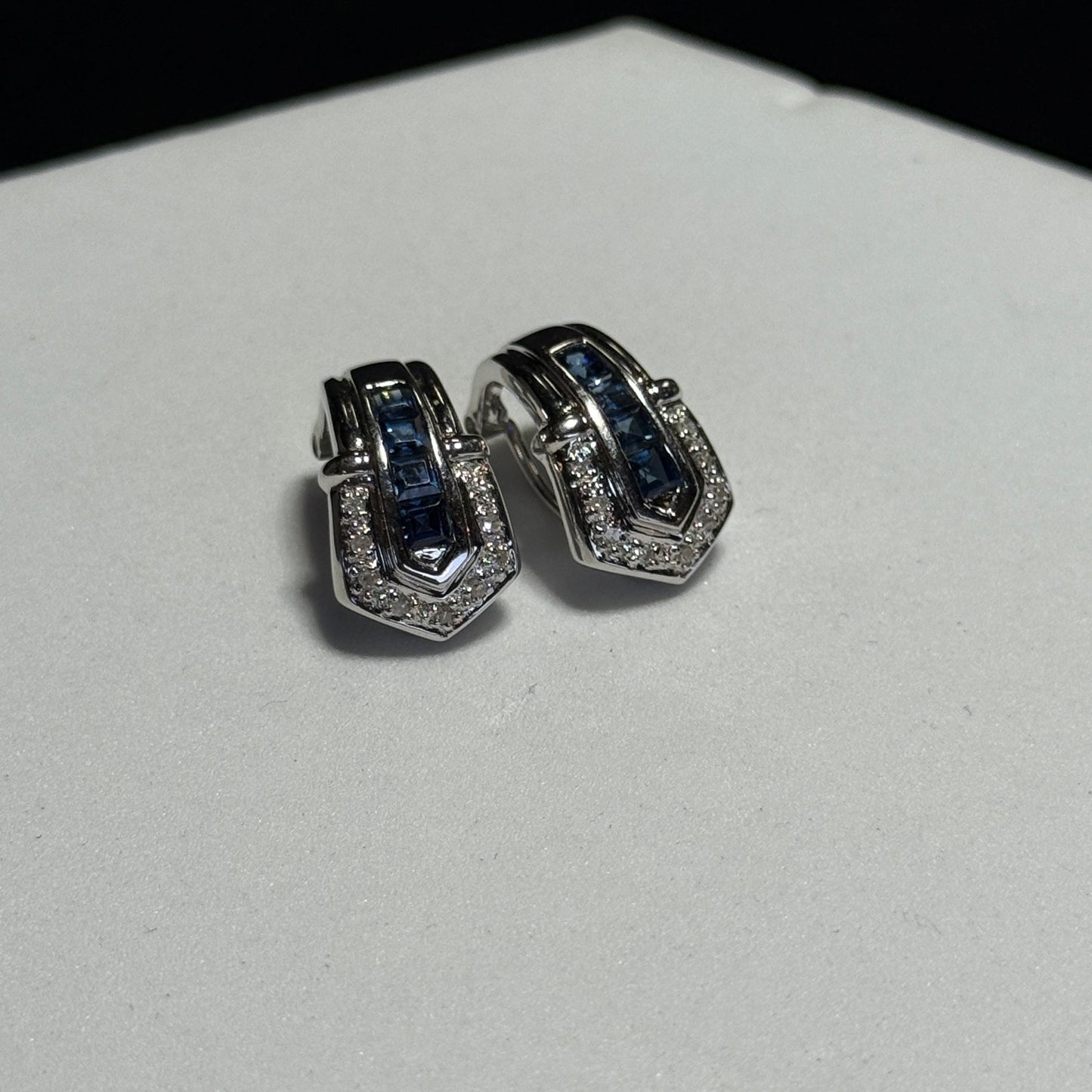 18K White Gold Sapphire & Diamond Clip Earrings