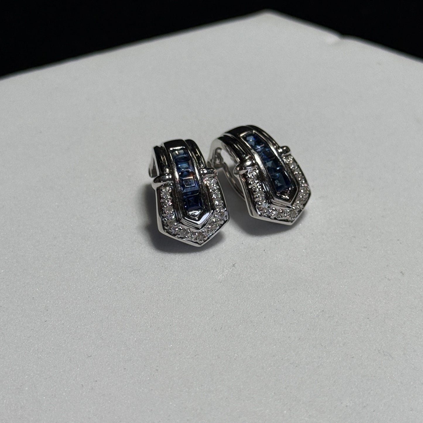 18K White Gold Sapphire & Diamond Clip Earrings