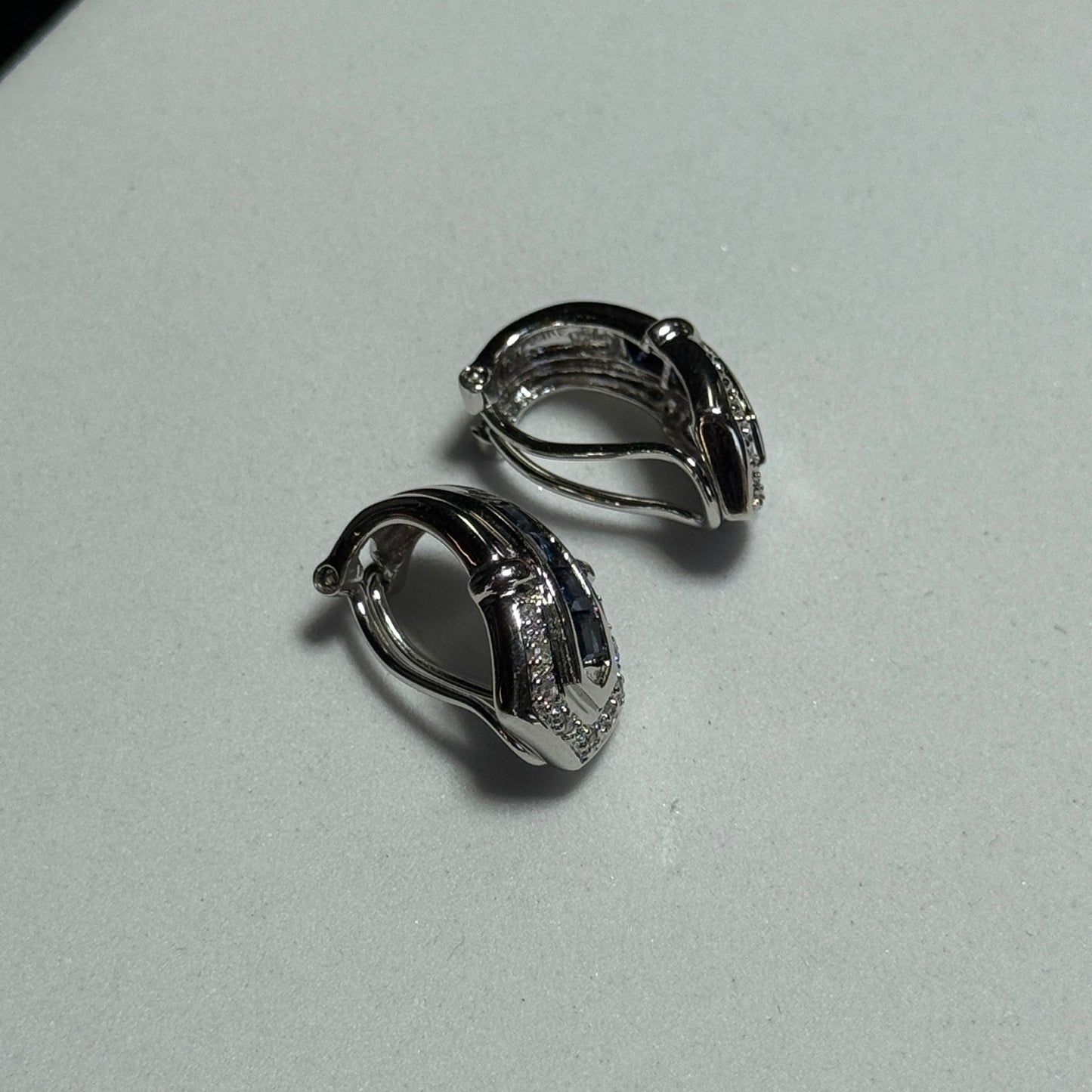 18K White Gold Sapphire & Diamond Clip Earrings