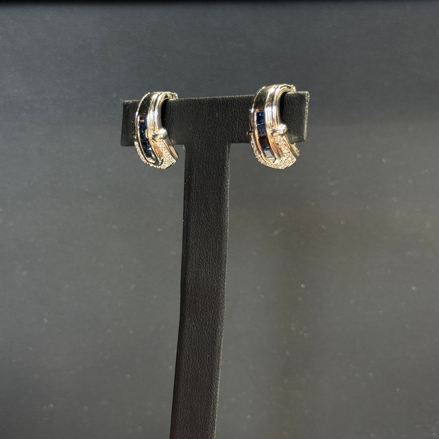 18K White Gold Sapphire & Diamond Clip Earrings