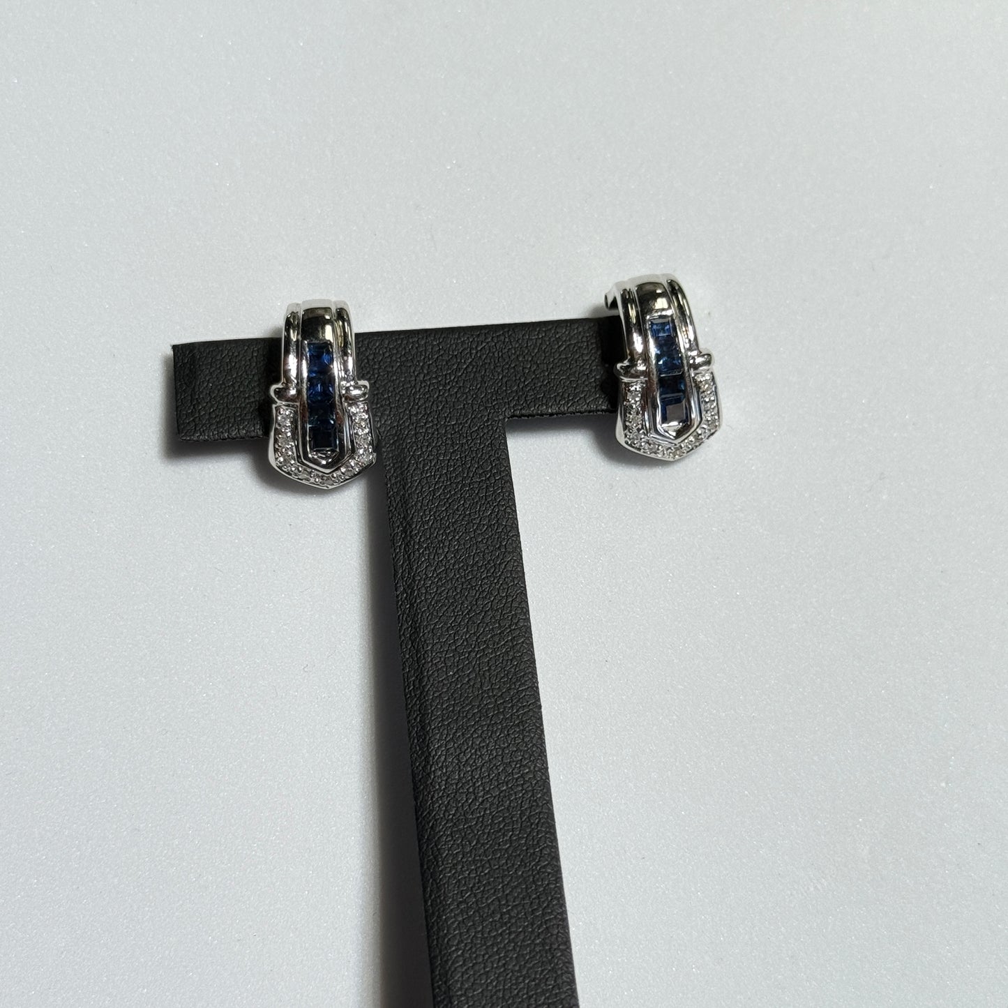 18K White Gold Sapphire & Diamond Clip Earrings
