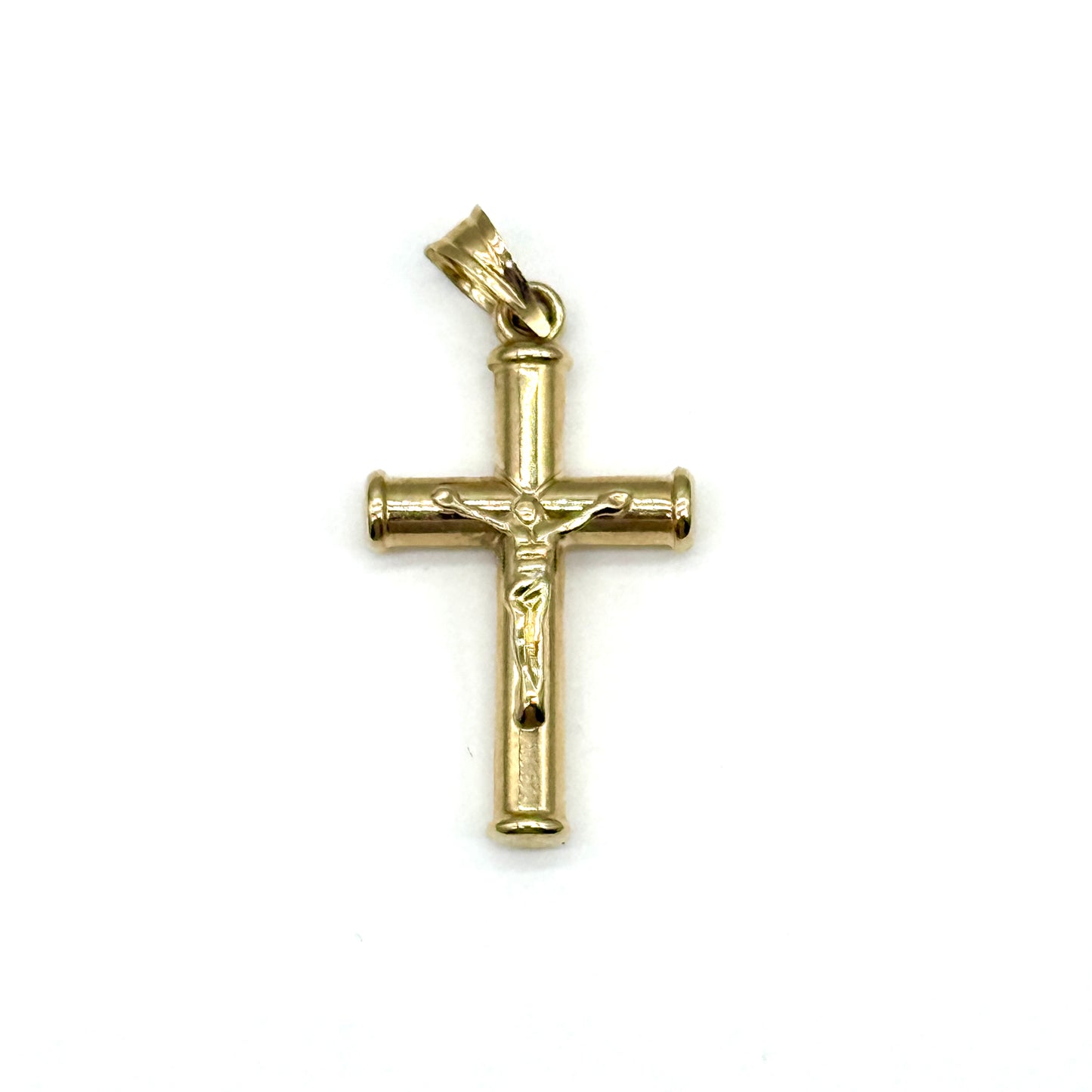 14K Yellow Gold Crucifix Pendant 1.5 Inch Religious Cross 2.6 Grams
