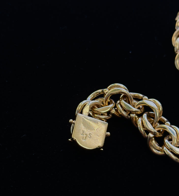 14K Yellow Gold 76.7G 8” Double Curb Link Bracelet 15.5mm