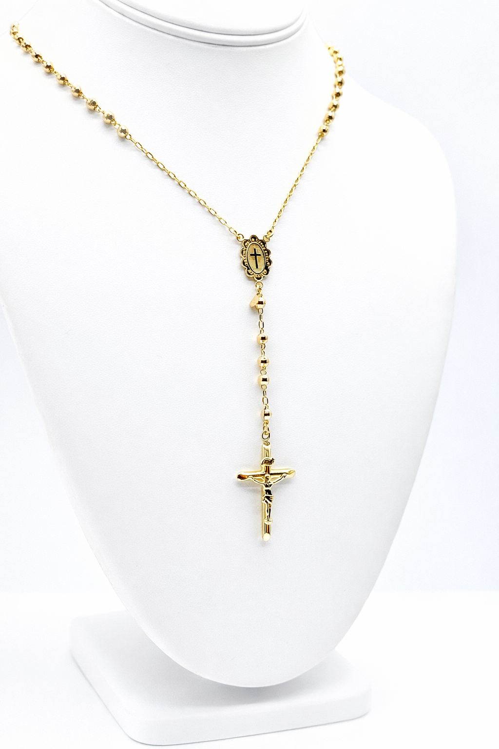 14K Yellow Gold Rosary Necklace 24 Inch Beaded Rosario 4mm 13.9 Grams Cross Pendant