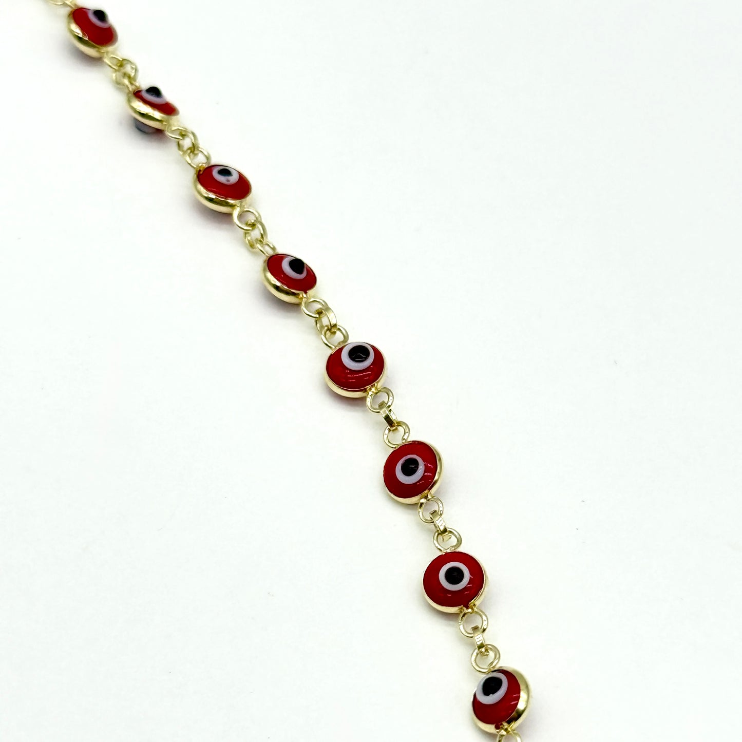14K Yellow Gold Red Evil Eye Bracelet 7” 4.3mm 2.4 Grams Beads Protection Charm