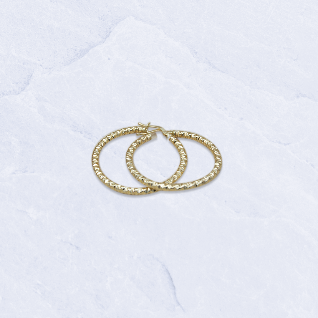 14K Yellow Gold Textured Hoop Earrings