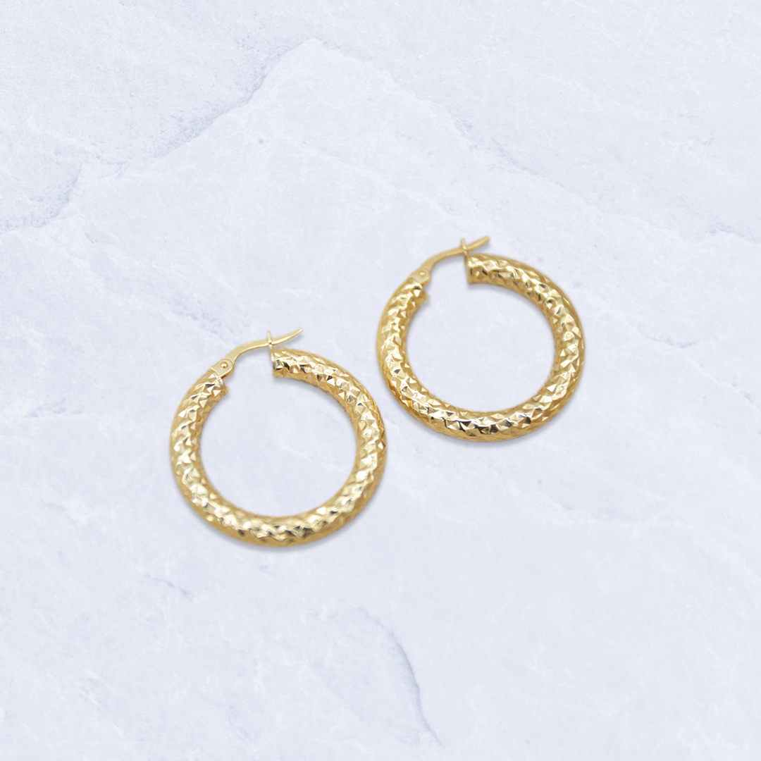 14K Yellow Gold Faceted Medium Hoops