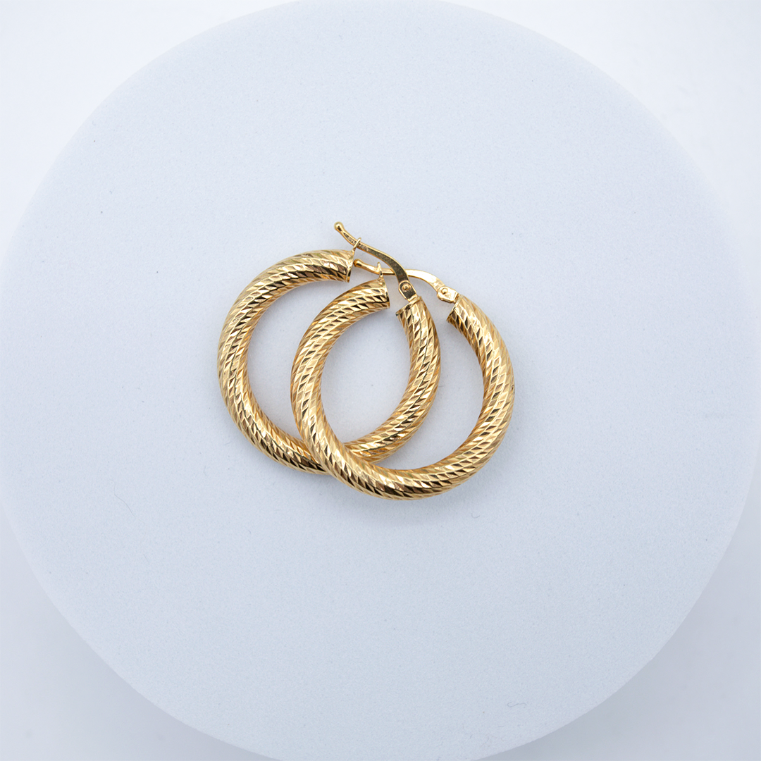 14K Yellow Gold Thick Swirl Texture Hoops