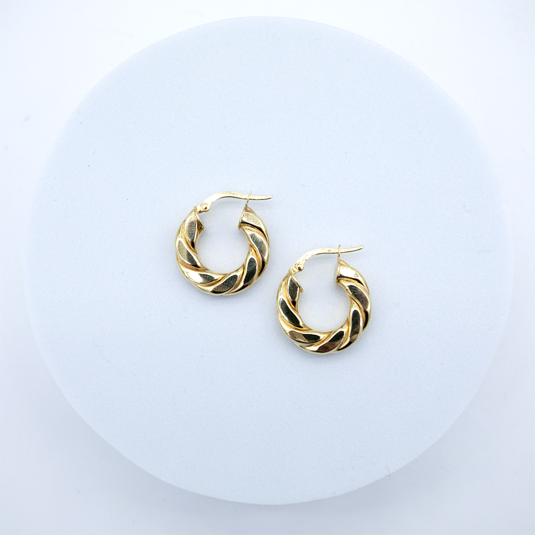 14K Yellow Gold Thick Flat Spiral Hoops