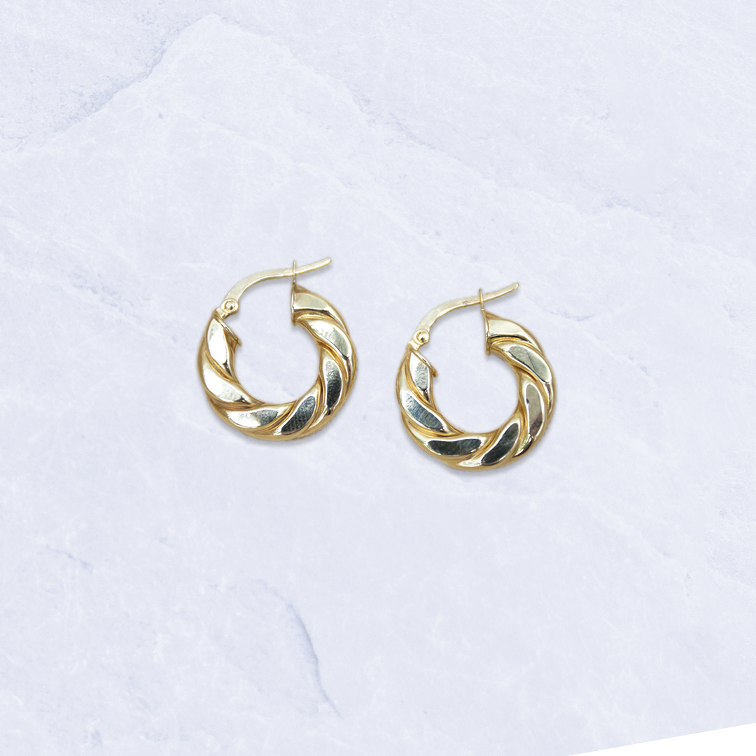 14K Yellow Gold Thick Flat Spiral Hoops